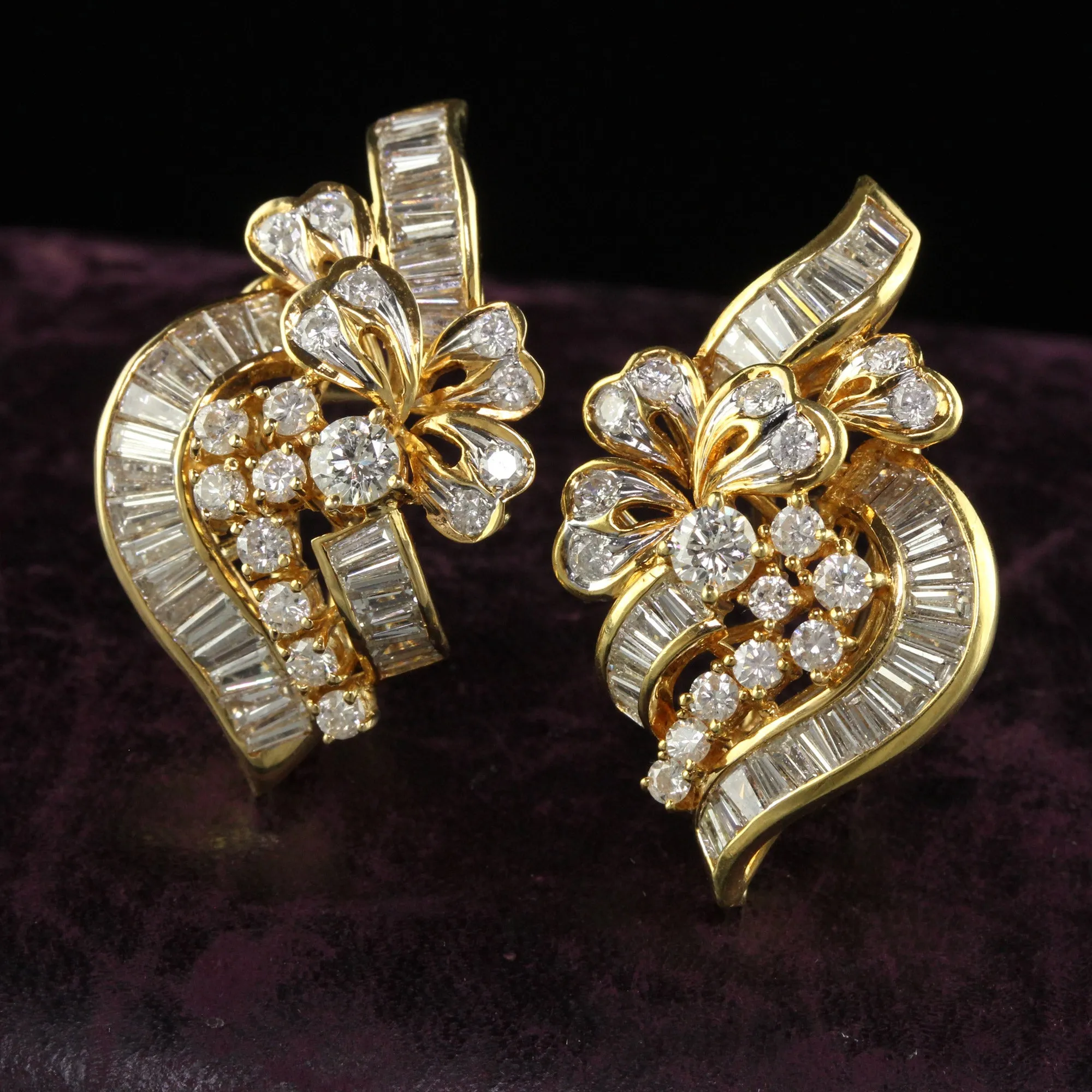 Vintage 18K Yellow Gold Diamond and South  Sea Pearl Drop Earrings