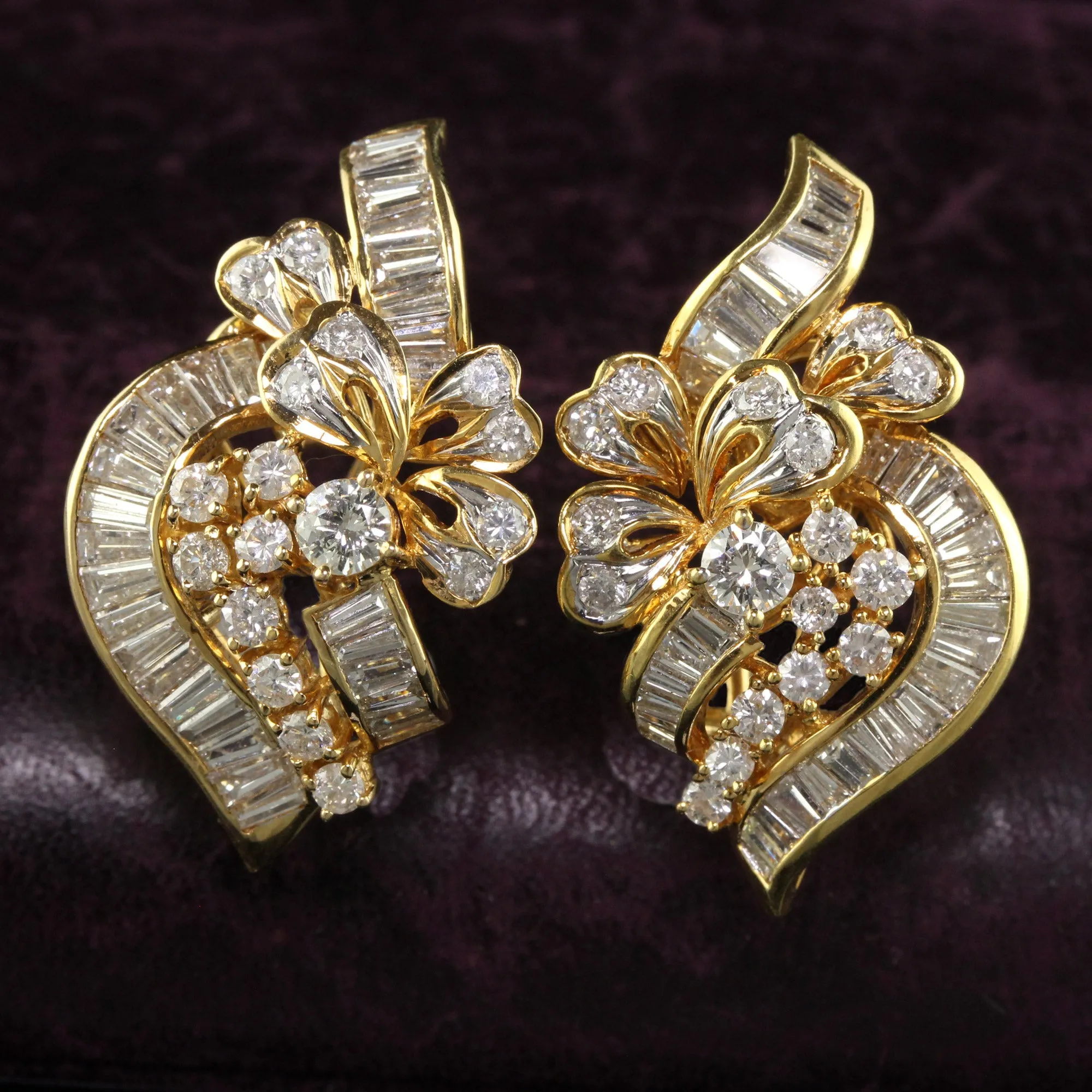 Vintage 18K Yellow Gold Diamond and South  Sea Pearl Drop Earrings