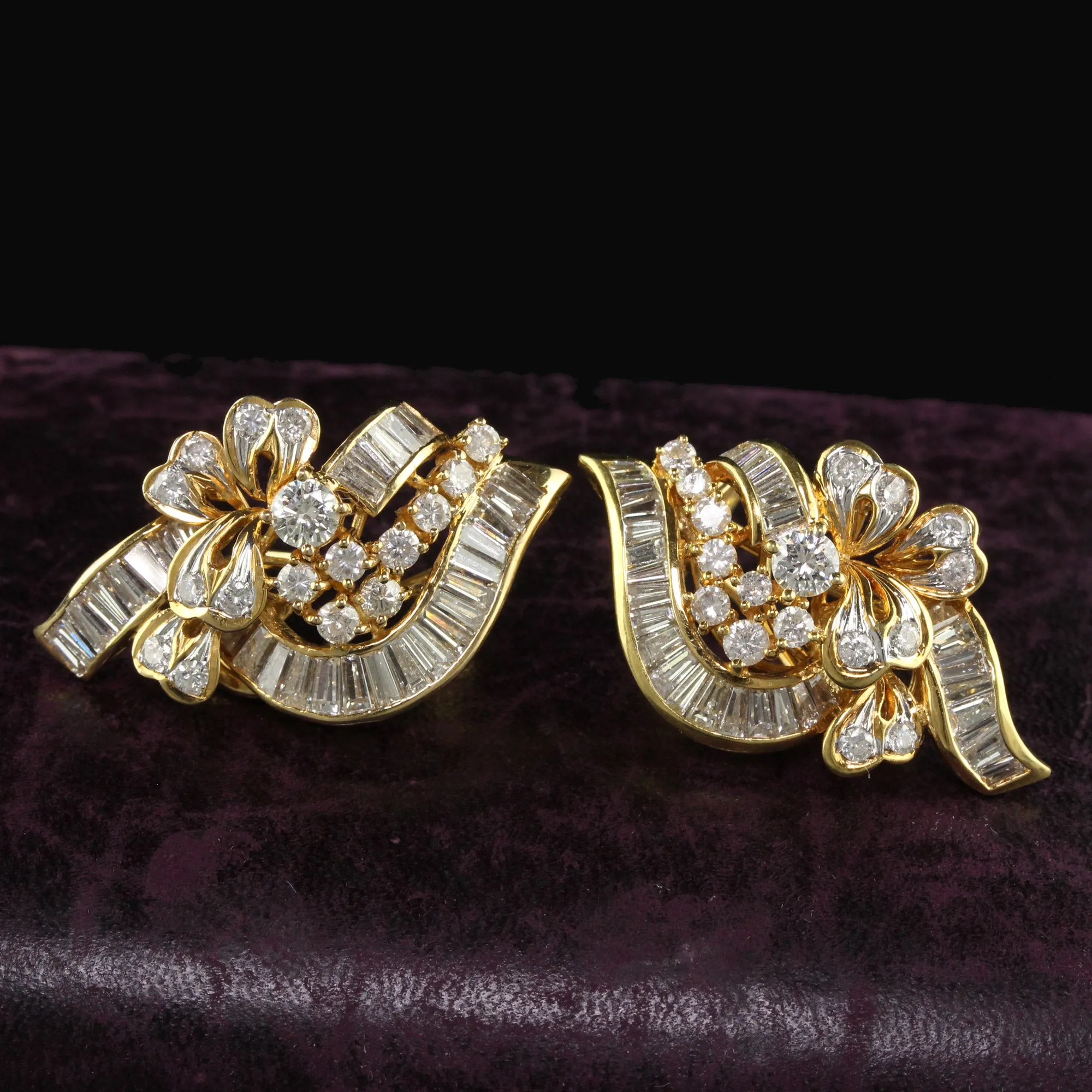 Vintage 18K Yellow Gold Diamond and South  Sea Pearl Drop Earrings