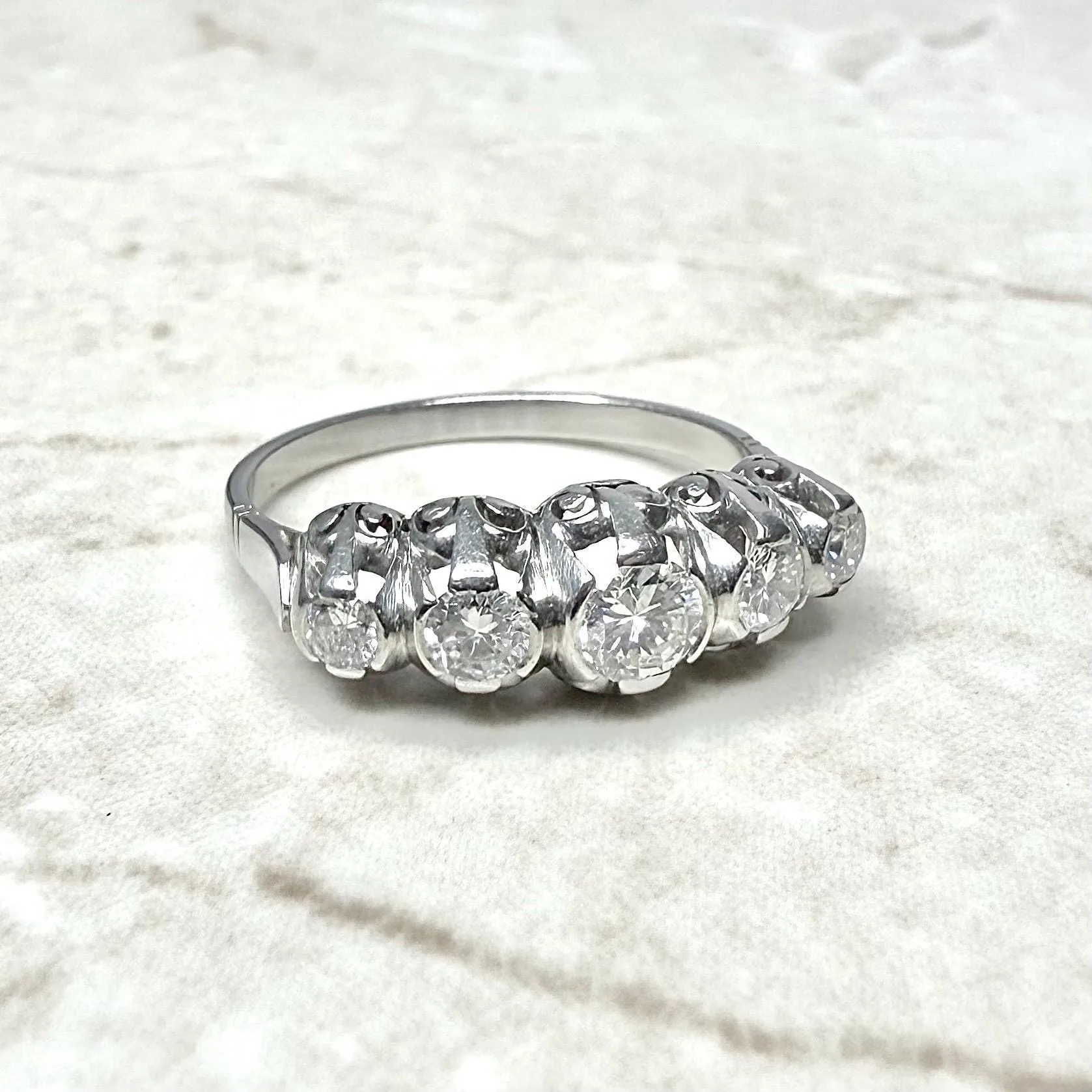 Vintage 1940’s Platinum 0.75 Carat Diamond 5-Stone Ring
