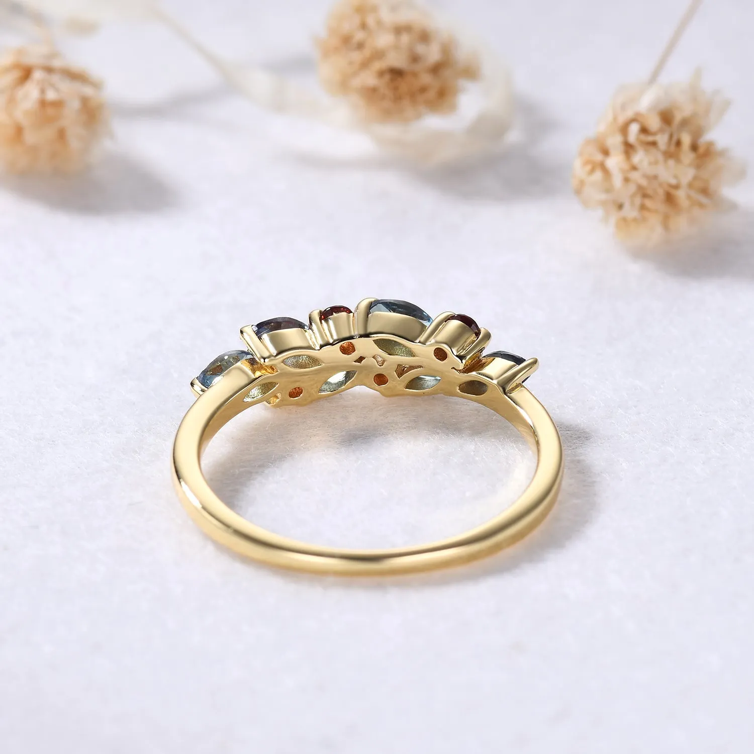 Vintage Alexandrite Garnet Yellow Gold Ring Solid Gold Wedding Bridal Cluster Ring