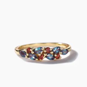 Vintage Alexandrite Garnet Yellow Gold Ring Solid Gold Wedding Bridal Cluster Ring