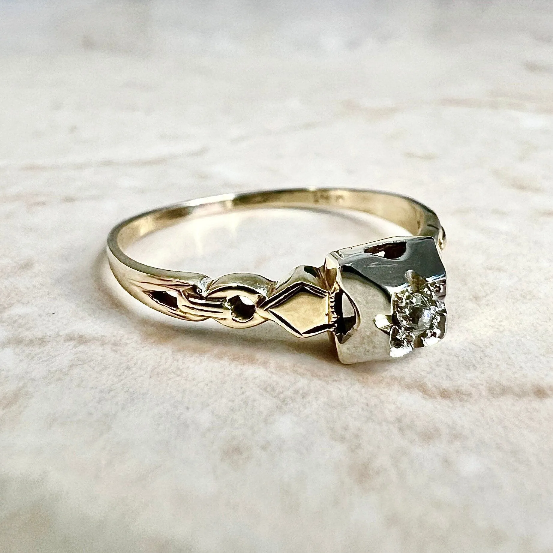 Vintage Art Deco 14 Karat Yellow & White Gold Diamond Solitaire Ring