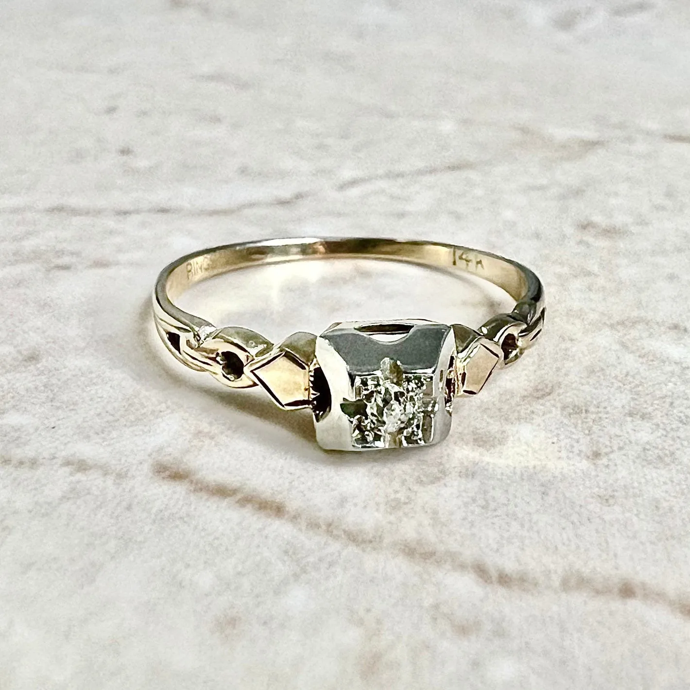 Vintage Art Deco 14 Karat Yellow & White Gold Diamond Solitaire Ring
