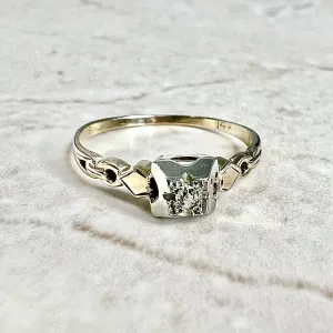 Vintage Art Deco 14 Karat Yellow & White Gold Diamond Solitaire Ring