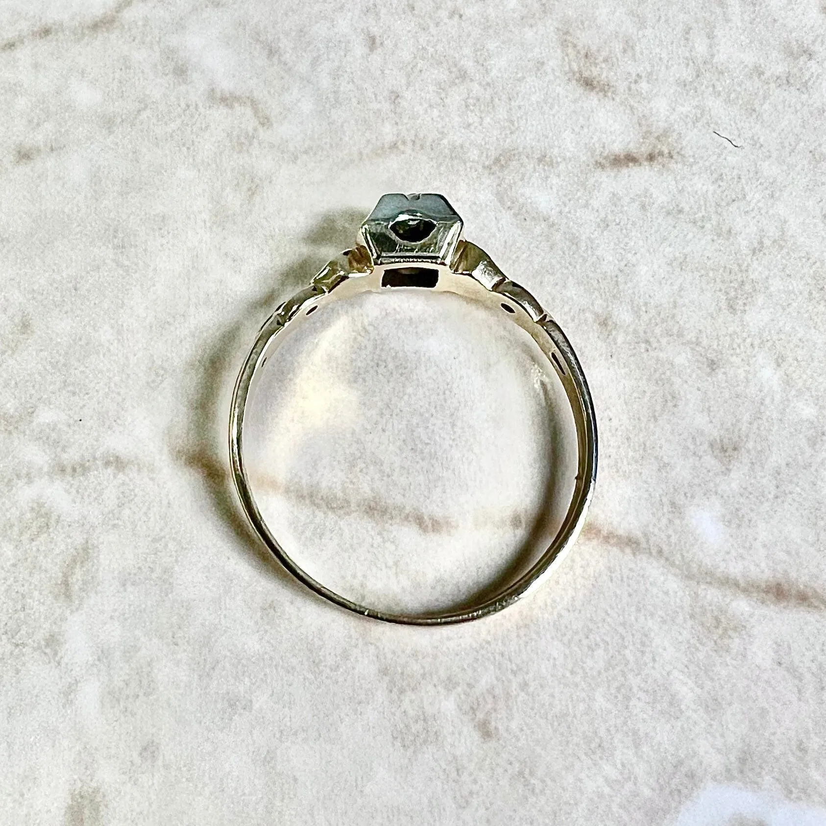 Vintage Art Deco 14 Karat Yellow & White Gold Diamond Solitaire Ring
