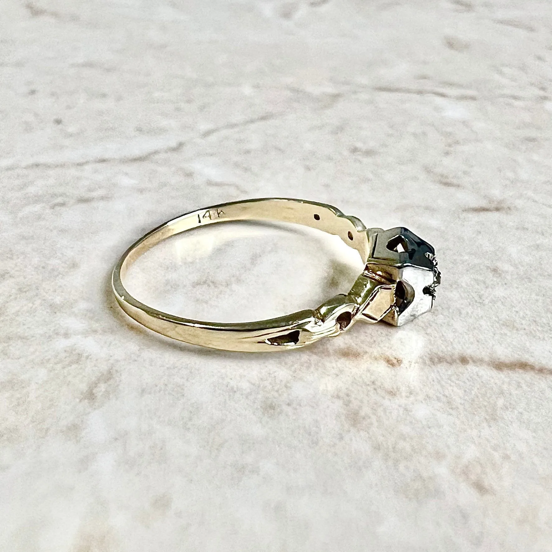 Vintage Art Deco 14 Karat Yellow & White Gold Diamond Solitaire Ring
