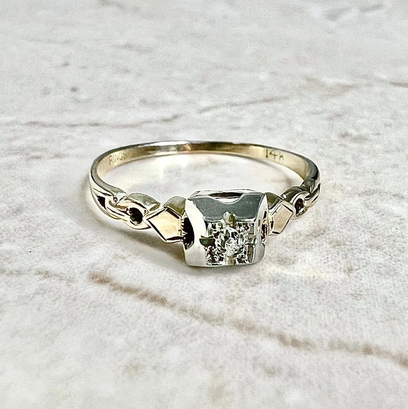 Vintage Art Deco 14 Karat Yellow & White Gold Diamond Solitaire Ring