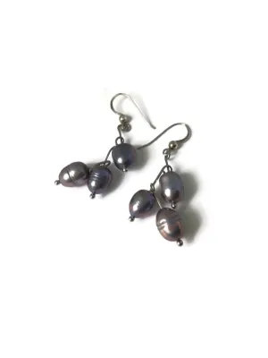Vintage Freshwater Pearl Drop Branch Earrings 3 Pearls