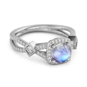 Vintage Moonstone 925 Sterling Silver Split Shank Wedding Ring