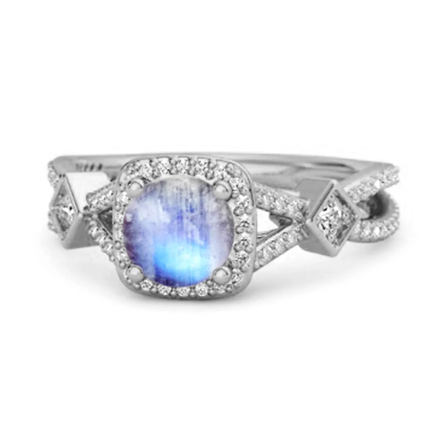 Vintage Moonstone 925 Sterling Silver Split Shank Wedding Ring