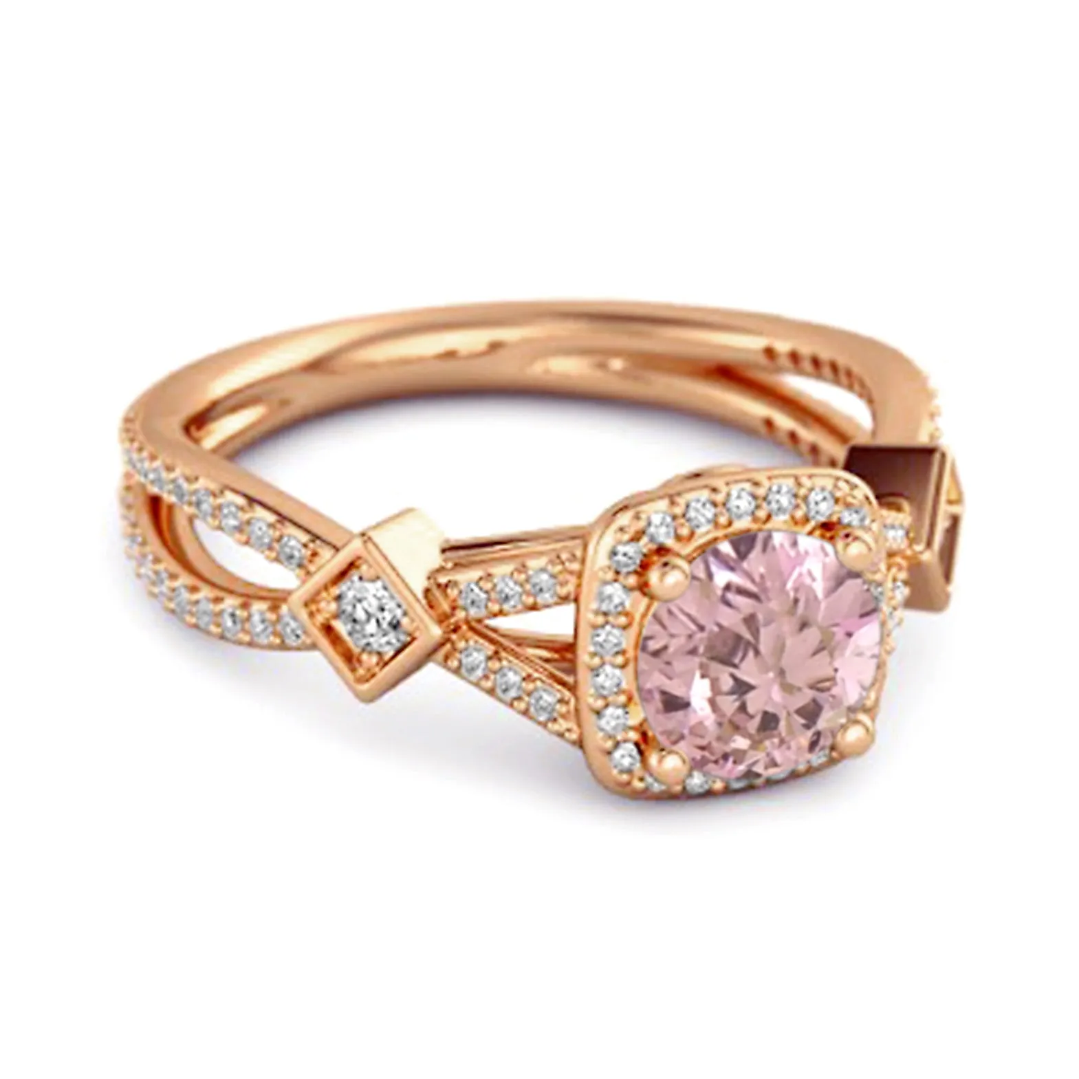 Vintage Pink Zirconia 925 Sterling Silver Split Shank Wedding Ring