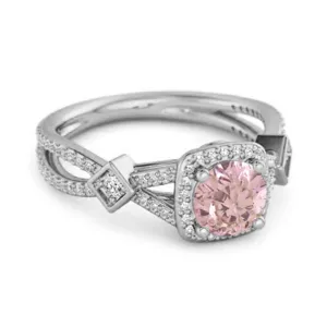 Vintage Pink Zirconia 925 Sterling Silver Split Shank Wedding Ring