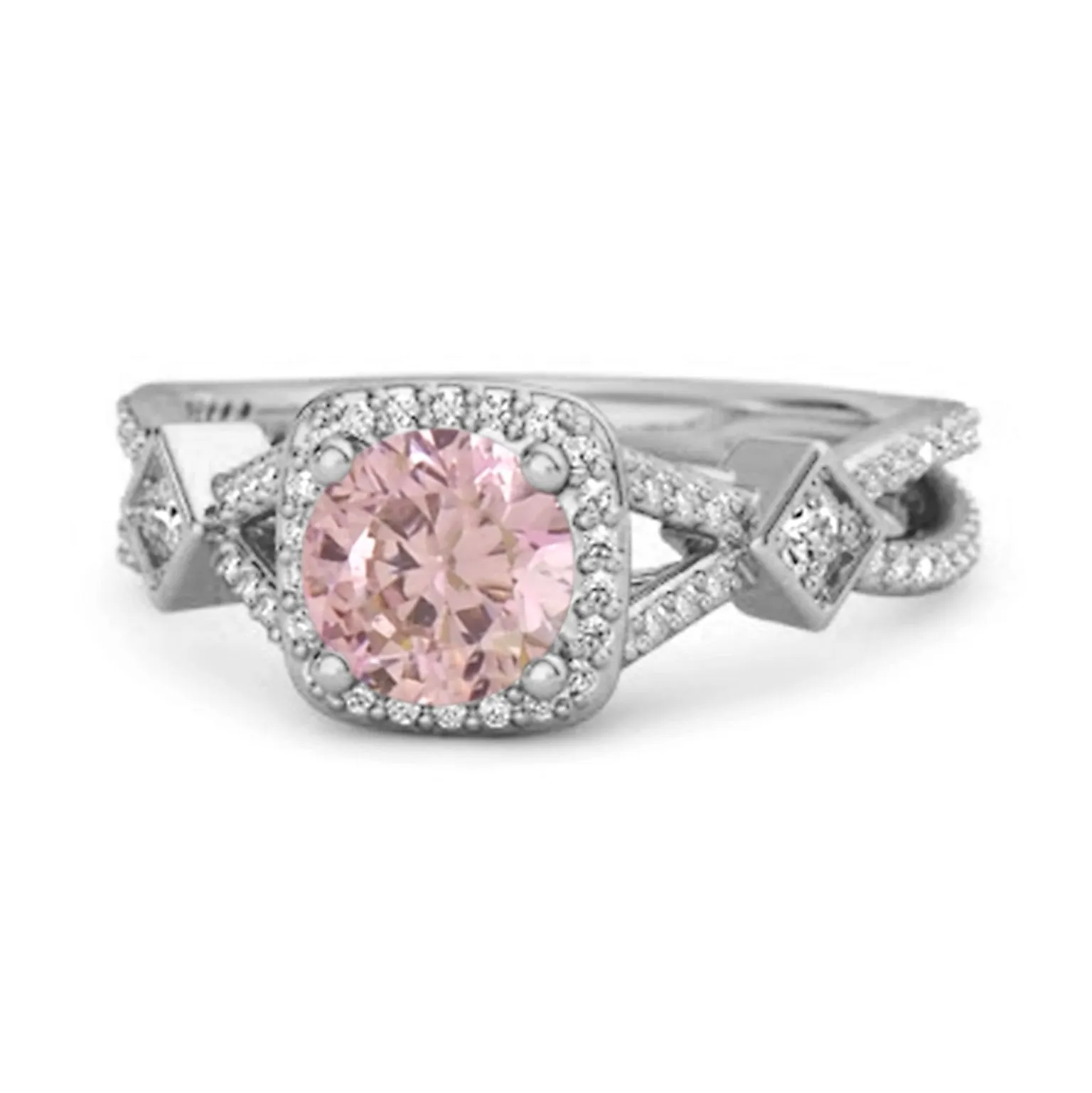 Vintage Pink Zirconia 925 Sterling Silver Split Shank Wedding Ring