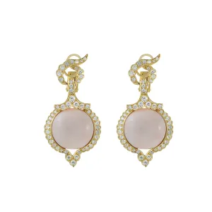 Vintage Retro Era 18KT Yellow Gold Angel Skin Coral And Diamond Drop Earrings