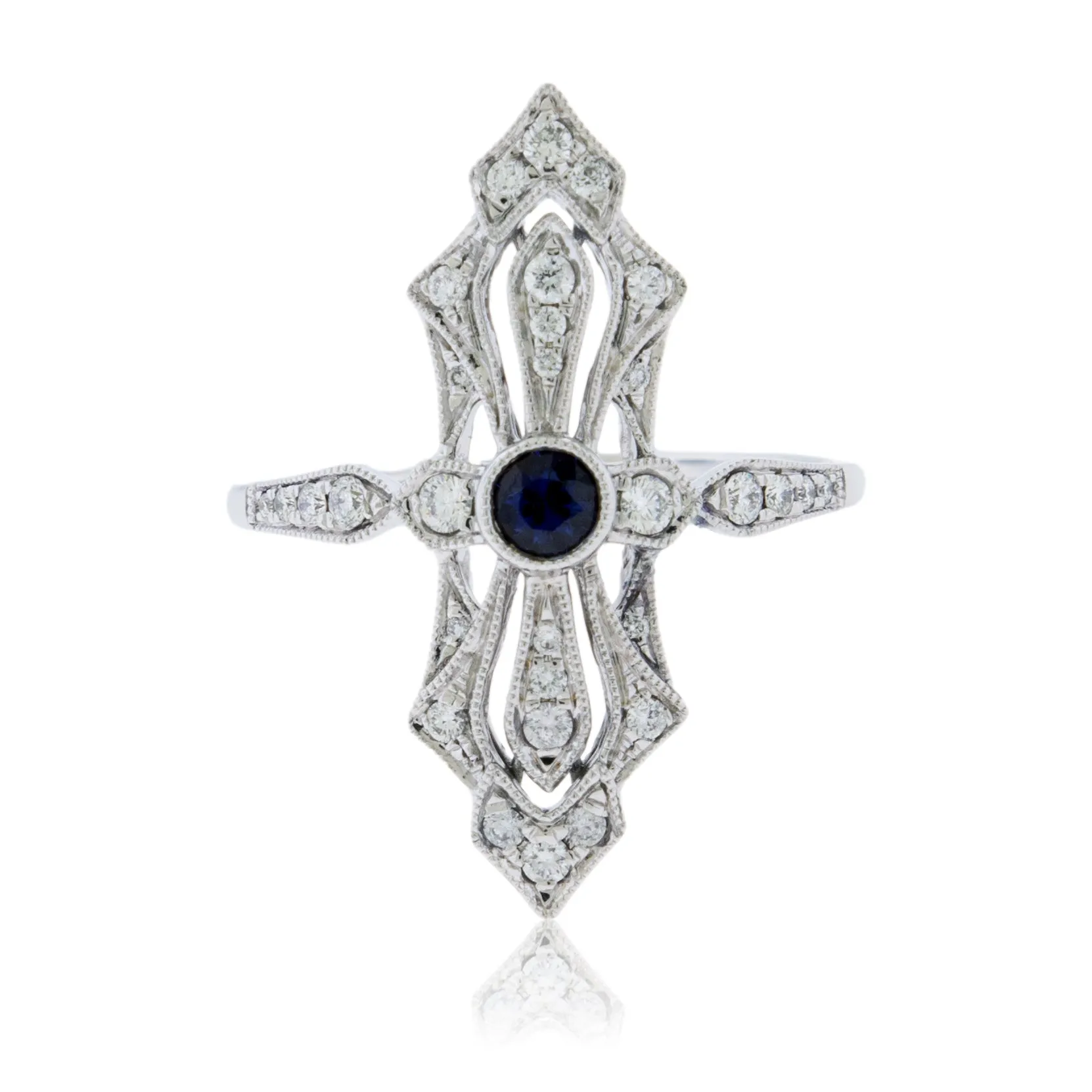 Vintage Style Blue Sapphire & Diamond Ring