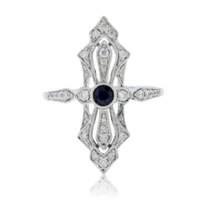 Vintage Style Blue Sapphire & Diamond Ring