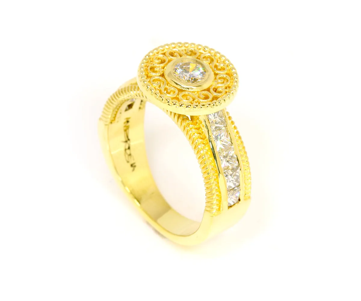 Vintage Swirl Engraved Halo Wedding Ring