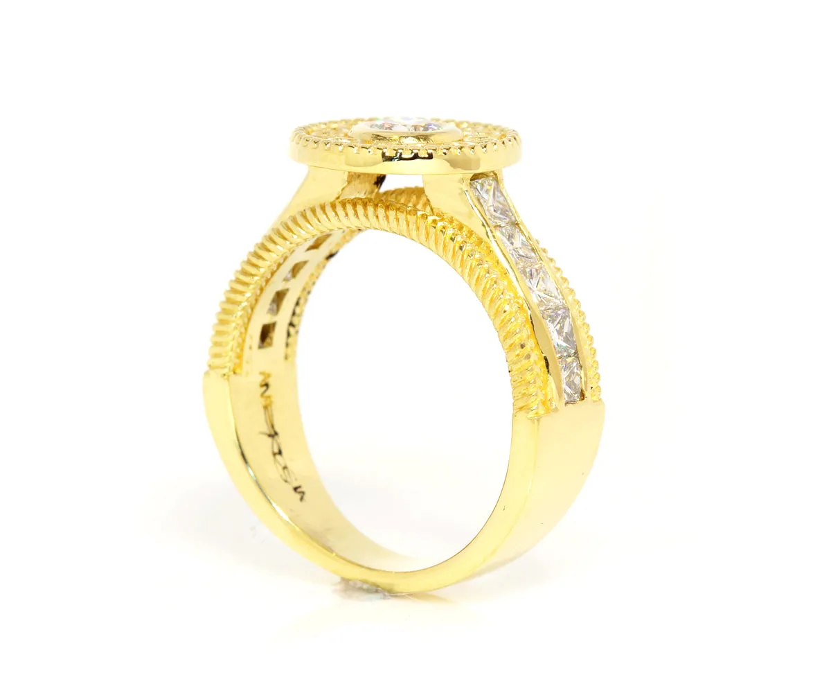 Vintage Swirl Engraved Halo Wedding Ring