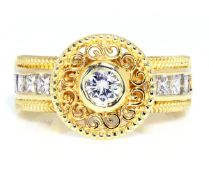 Vintage Swirl Engraved Halo Wedding Ring