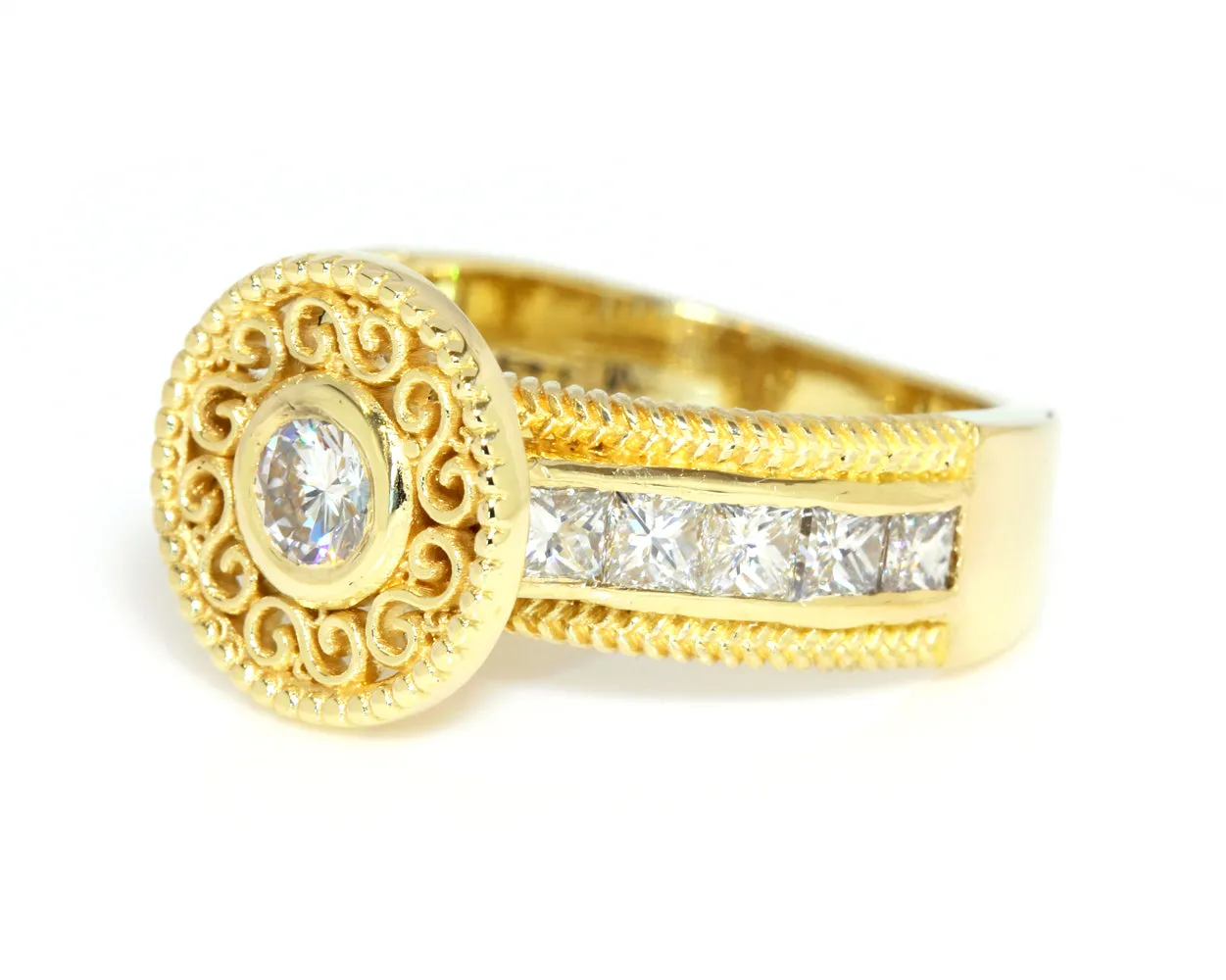 Vintage Swirl Engraved Halo Wedding Ring