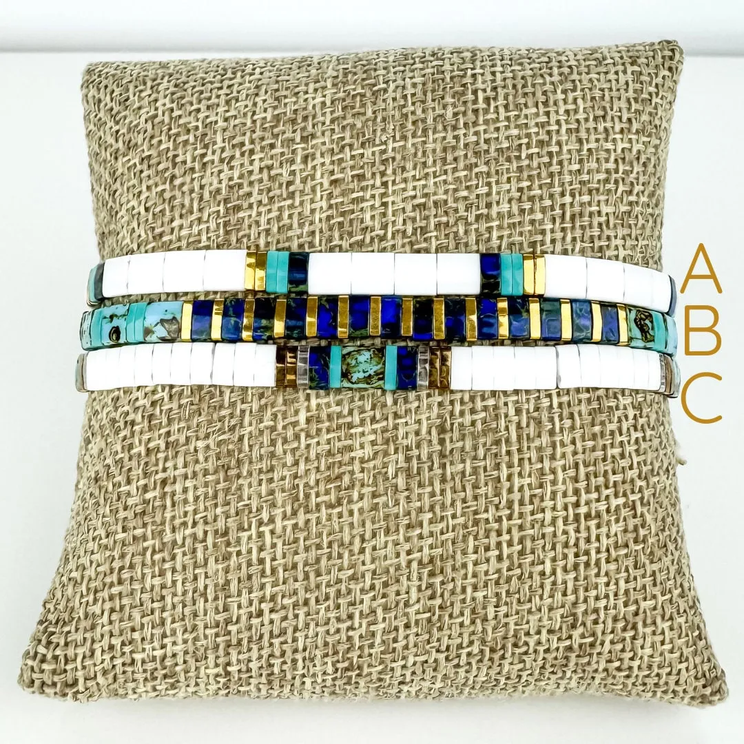 WALK ON WATER | Glass Tila Bead Stretch Bracelets