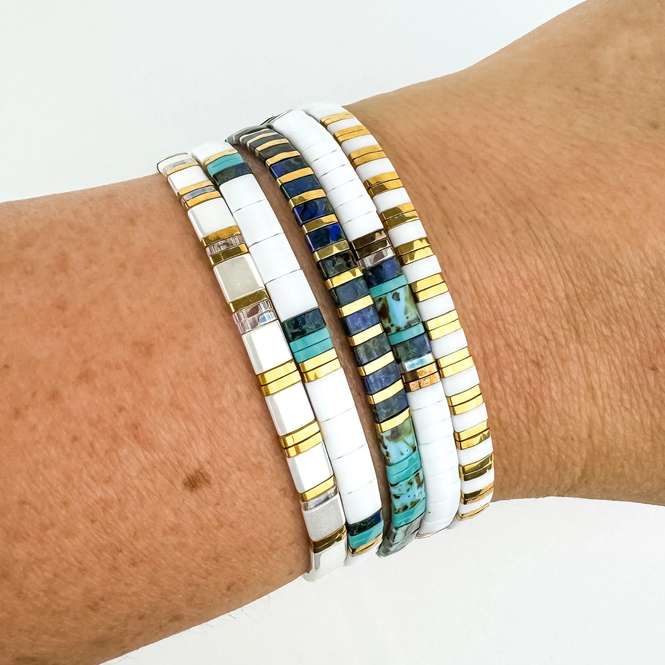WALK ON WATER | Glass Tila Bead Stretch Bracelets