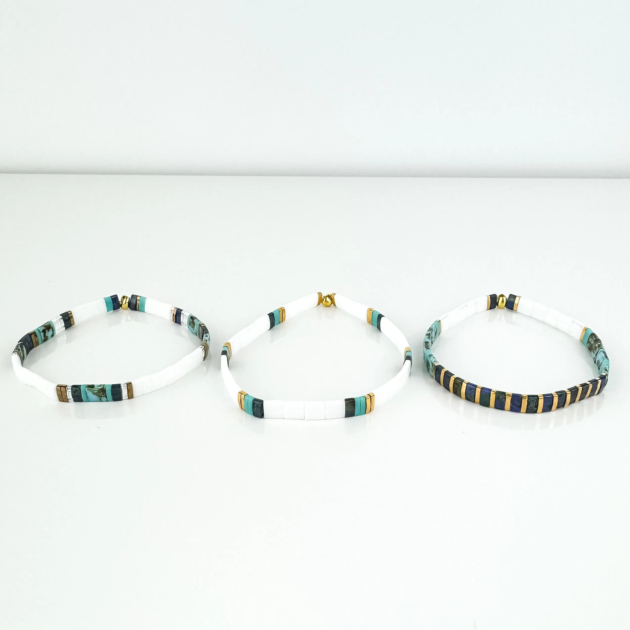 WALK ON WATER | Glass Tila Bead Stretch Bracelets