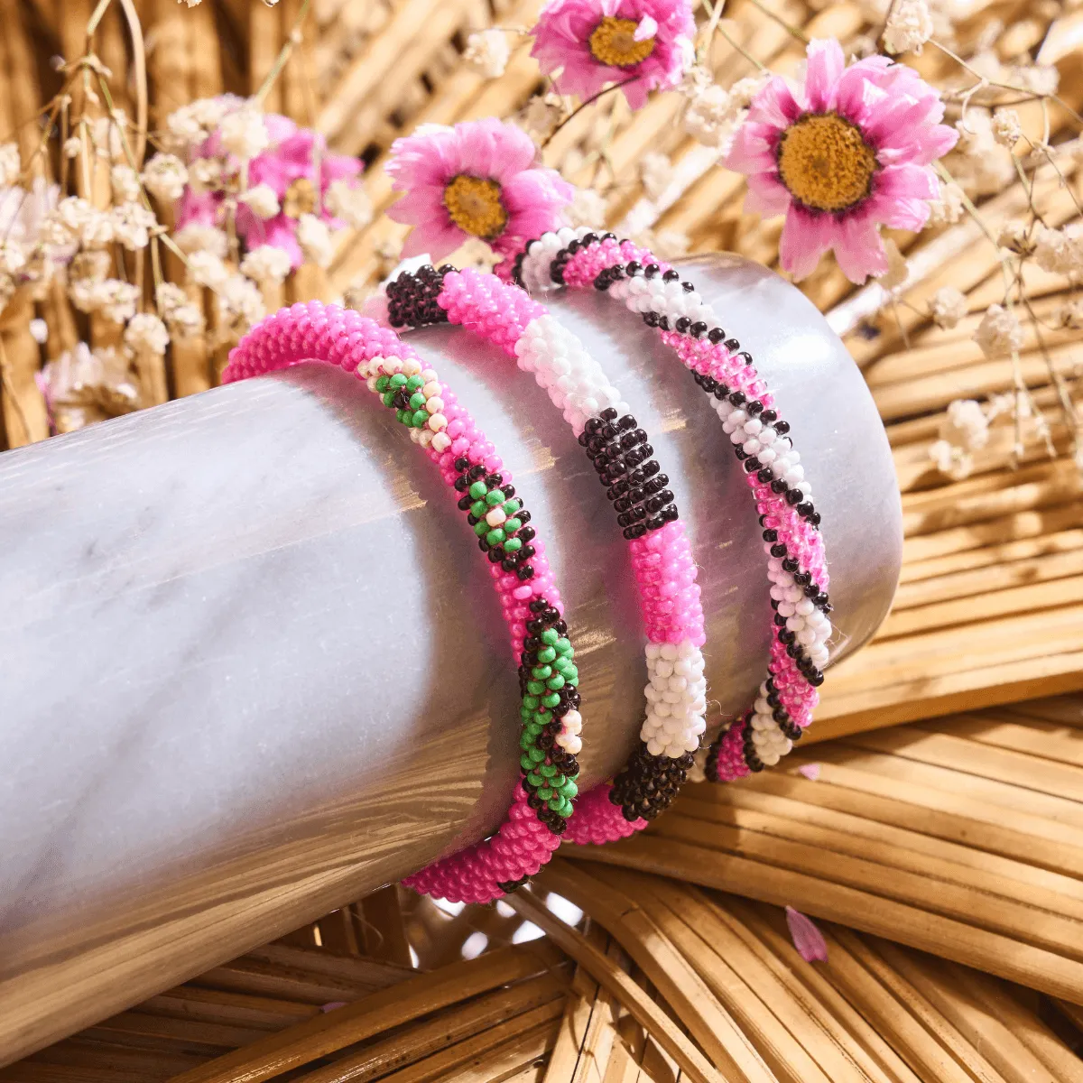 Watermelon Delight | Himalayan Glass Bead Bracelet