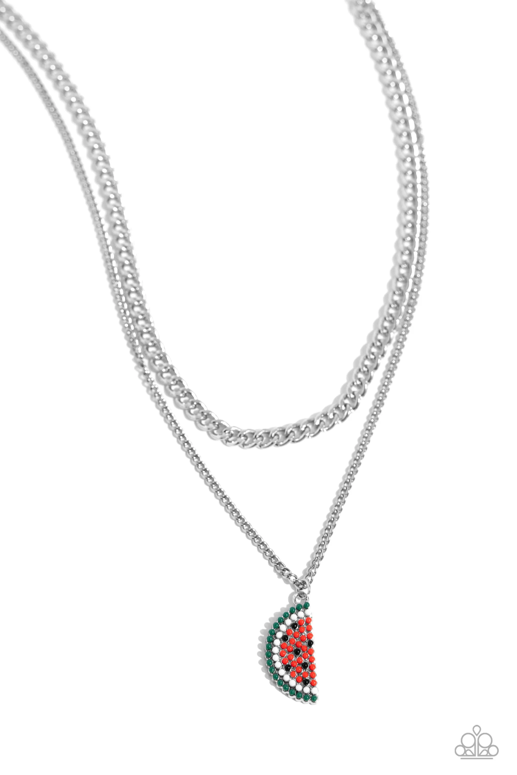 Watermelon Whimsy - Red - Beaded Tiered Paparazzi Short Necklace