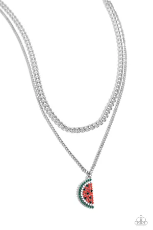 Watermelon Whimsy - Red - Beaded Tiered Paparazzi Short Necklace
