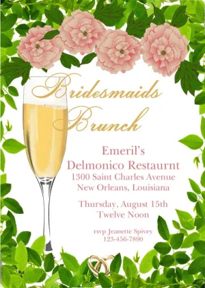 WEDDING RINGS, A FLUTE AND FLOWERS CUSTOM INVITATION