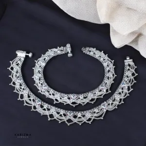 Wedding Wear Sterling Silver Indian women Anklets Ankle Pair 10.2"