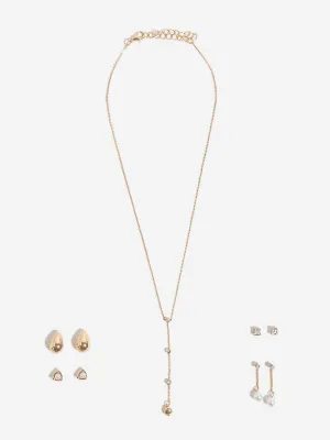 Westside Accessories Gold Y-Shaped Necklace and Earrings Set