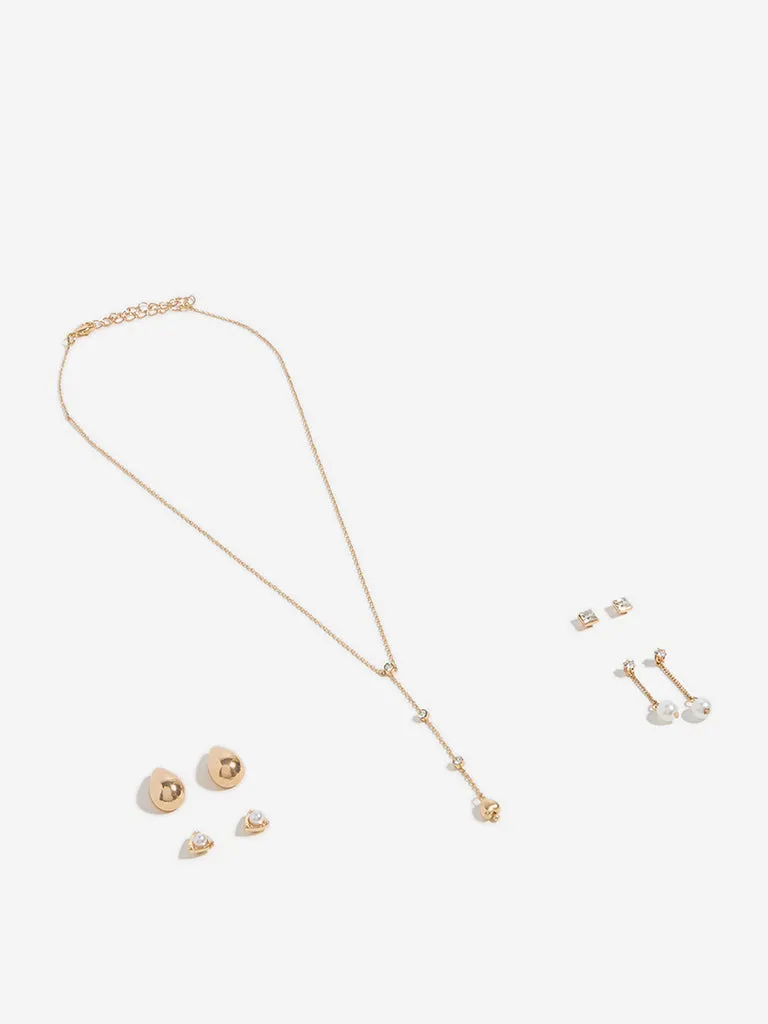 Westside Accessories Gold Y-Shaped Necklace and Earrings Set