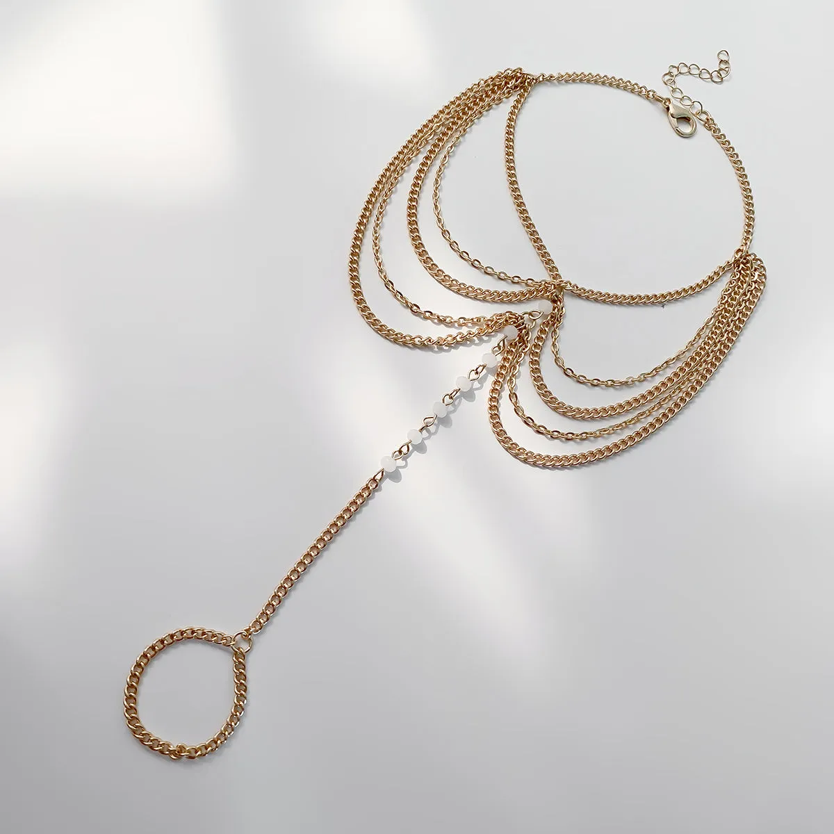 White Acrylic & 18K Gold-Plated Layered Toe Ring Anklet