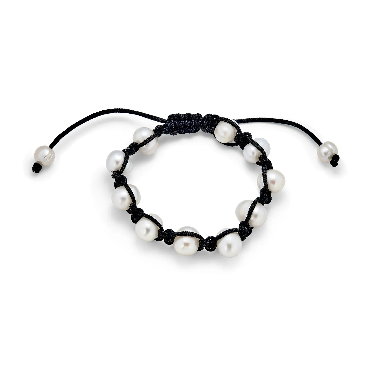 White Baroque Freshwater Pearl Strand Bracelet with Black Cord String