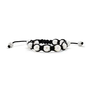 White Baroque Freshwater Pearl Strand Bracelet with Black Cord String