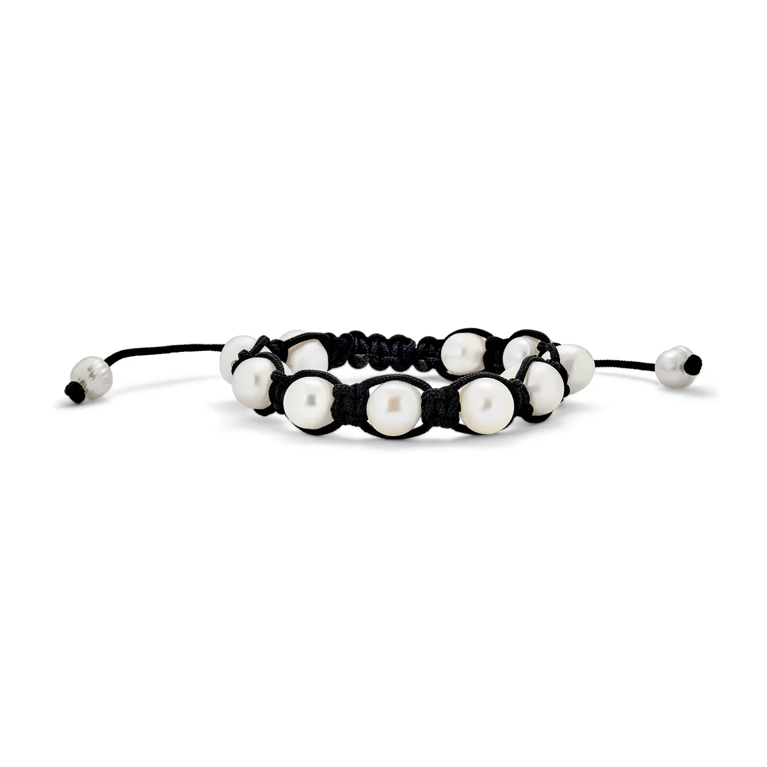 White Baroque Freshwater Pearl Strand Bracelet with Black Cord String