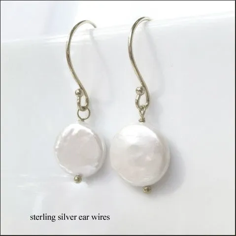 White Coin Pearl Drop Earrings