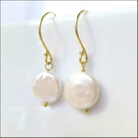 White Coin Pearl Drop Earrings