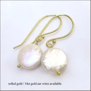 White Coin Pearl Drop Earrings
