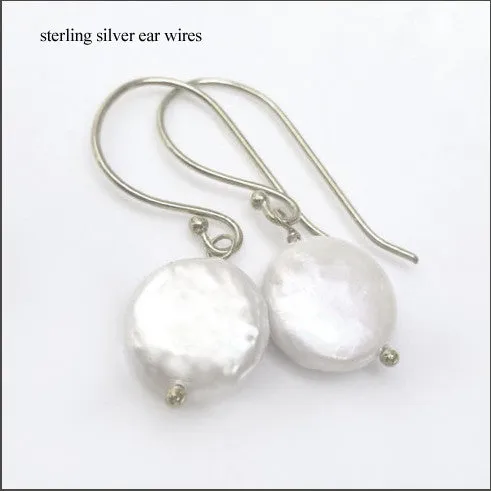 White Coin Pearl Drop Earrings