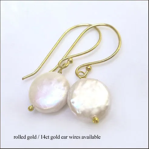 White Coin Pearl Drop Earrings