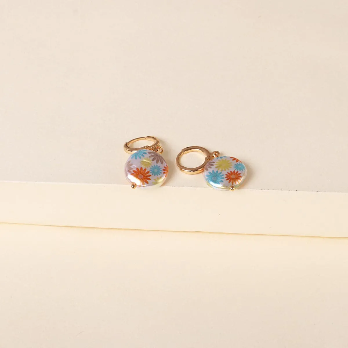 White Floral Pearl & 18K Gold-Plated Round Drop Earrings