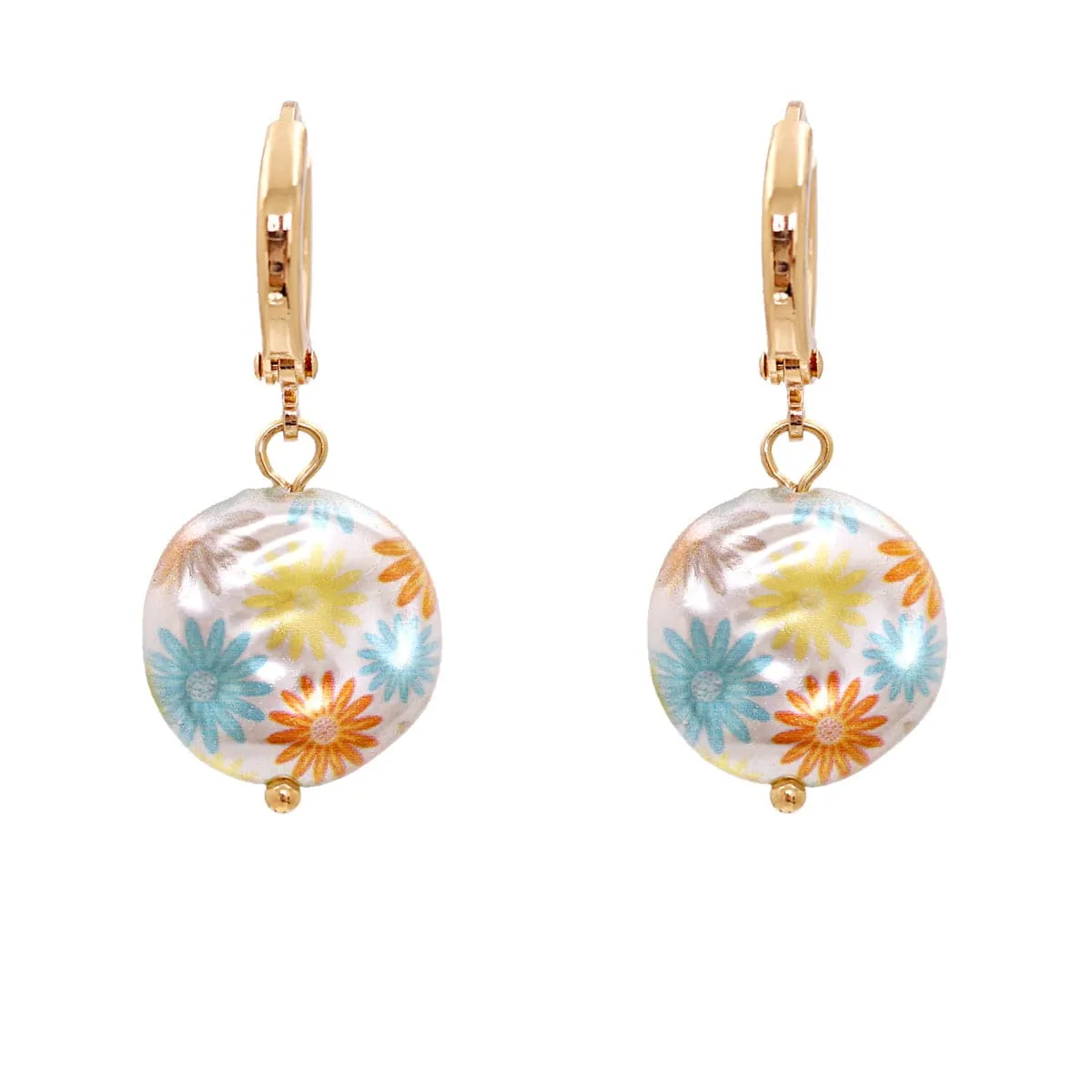 White Floral Pearl & 18K Gold-Plated Round Drop Earrings