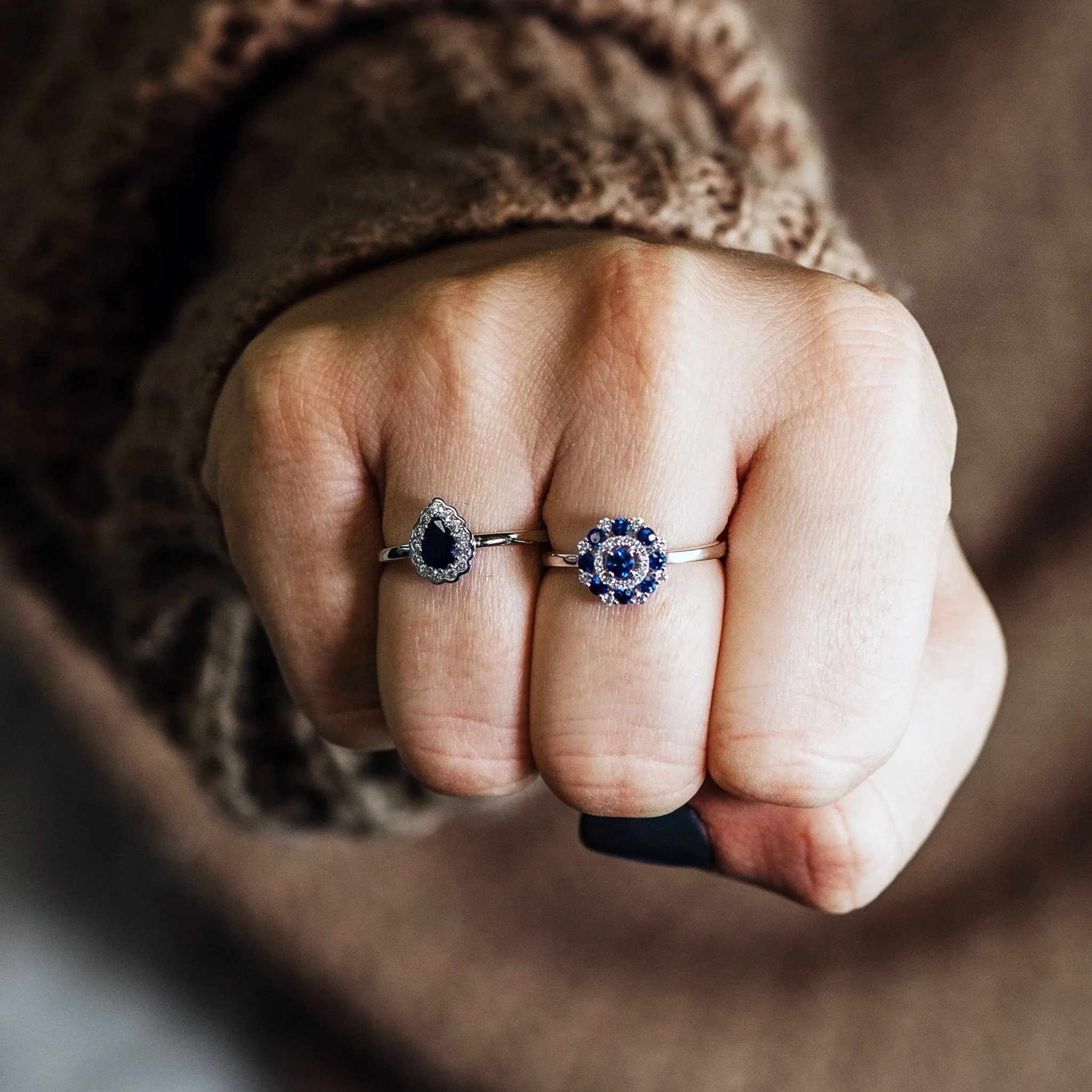 White Gold Round Sapphire and Diamond Ring