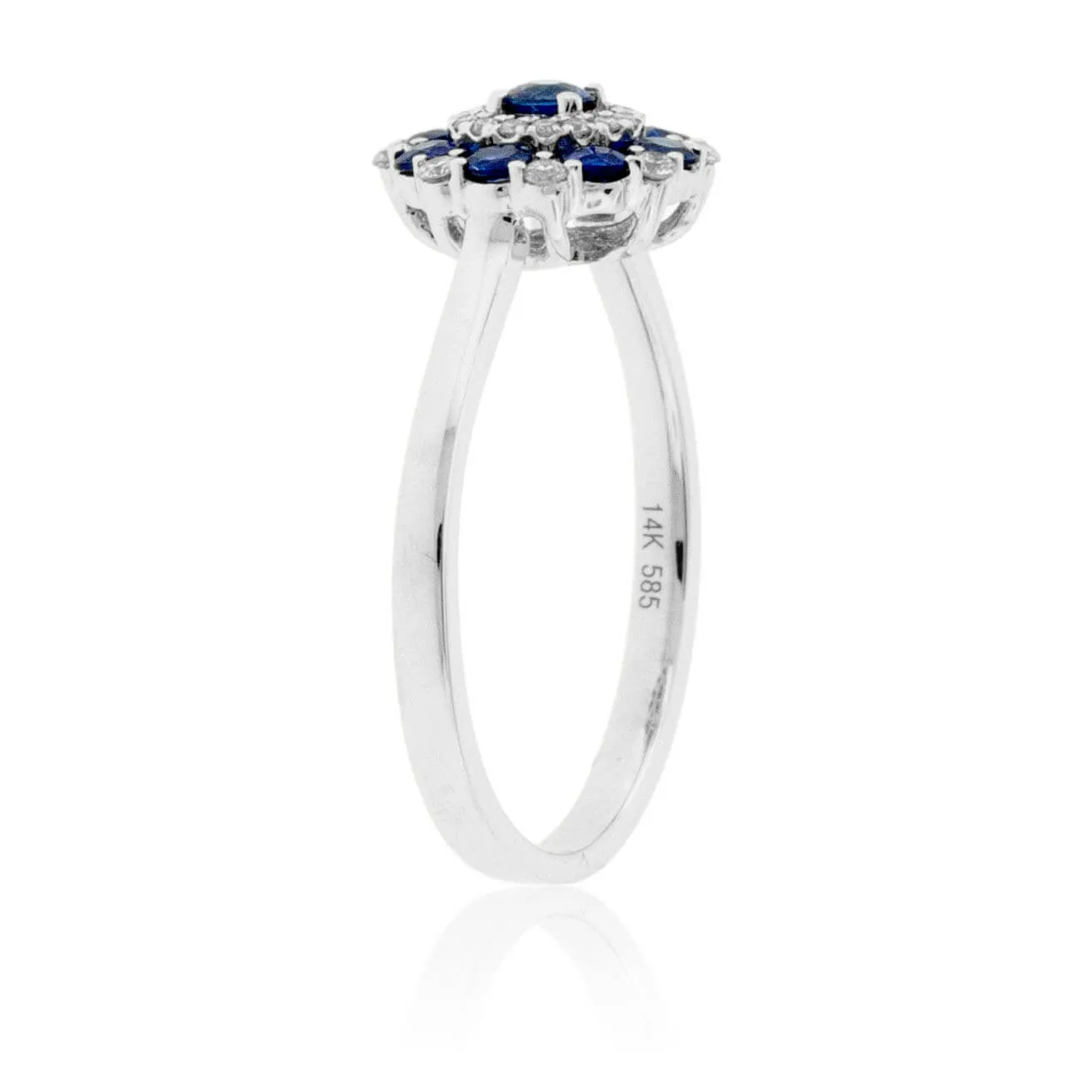 White Gold Round Sapphire and Diamond Ring