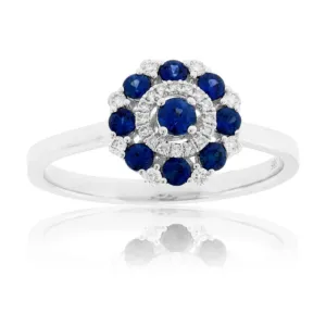 White Gold Round Sapphire and Diamond Ring