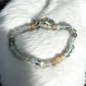 White Gray Peach Moonstone beaded Bracelet
